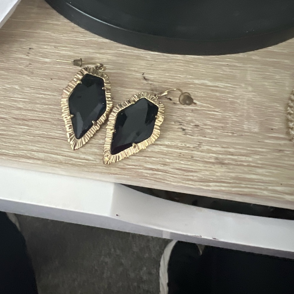 Gold and Black Leaf-Shaped Earrings